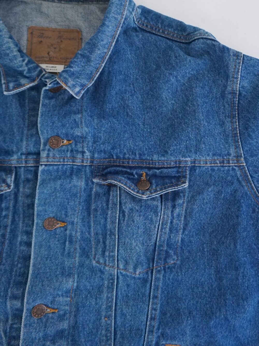 Vintage Three Rivers Blue Eagle Flag USA Embroidered Collectors Denim Jacket 2XL - Picture 6 of 11